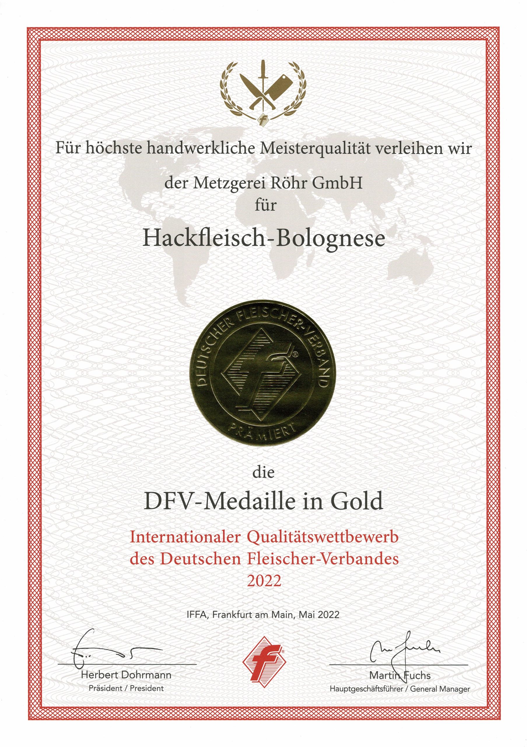DFV-Medaille in Gold für Hackfleisch Bolognese