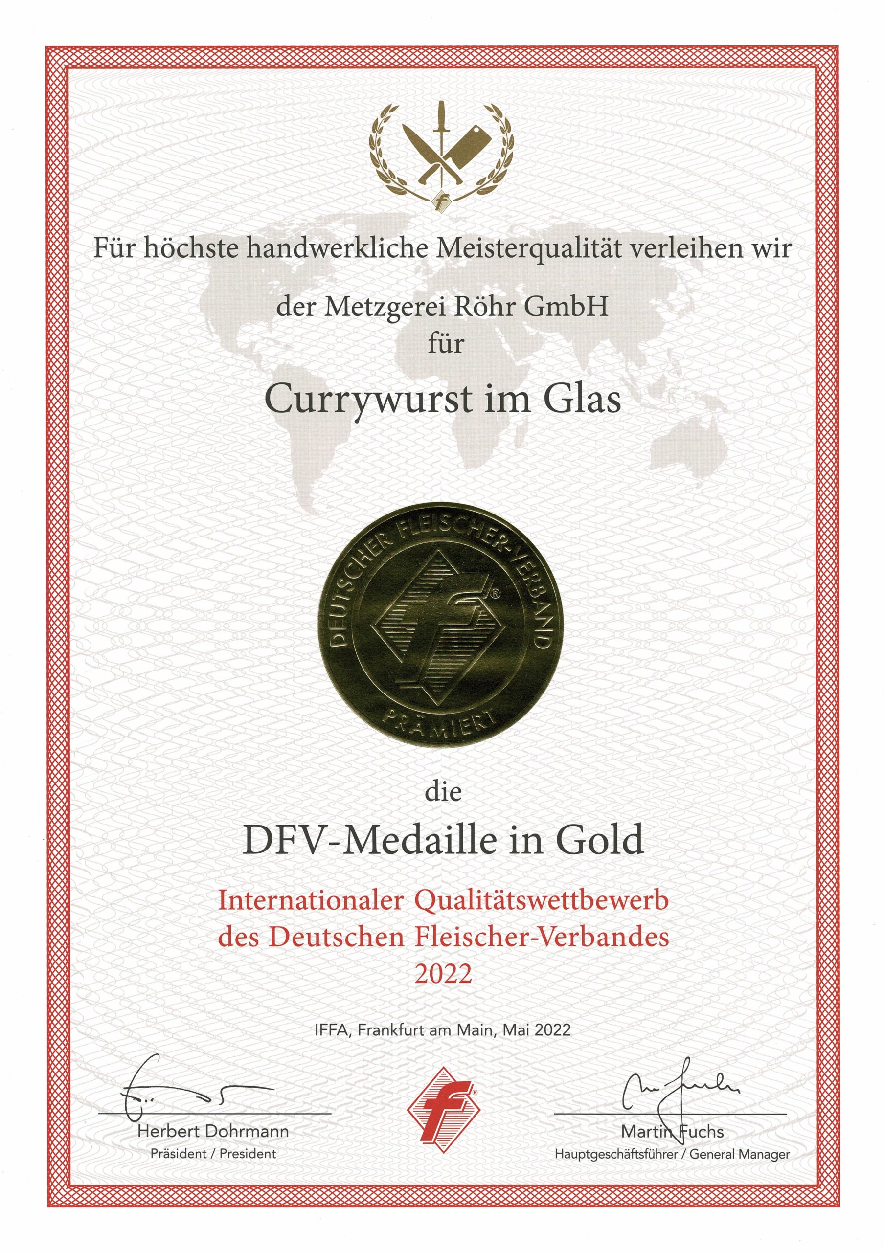 DFV-Medaille in Gold für Currywurst im Glas