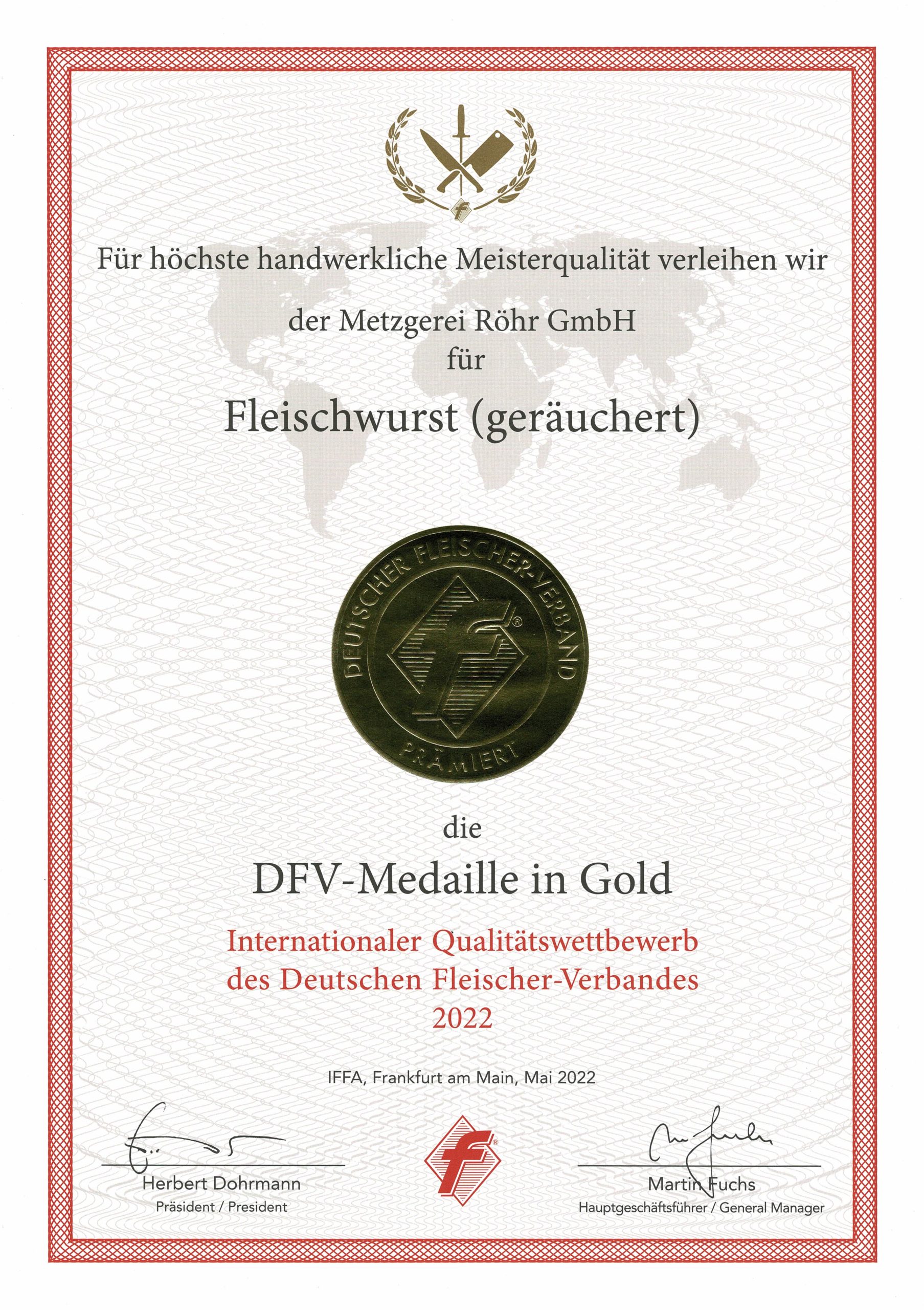 DFV-Medaille in Gold für Fleischwurst