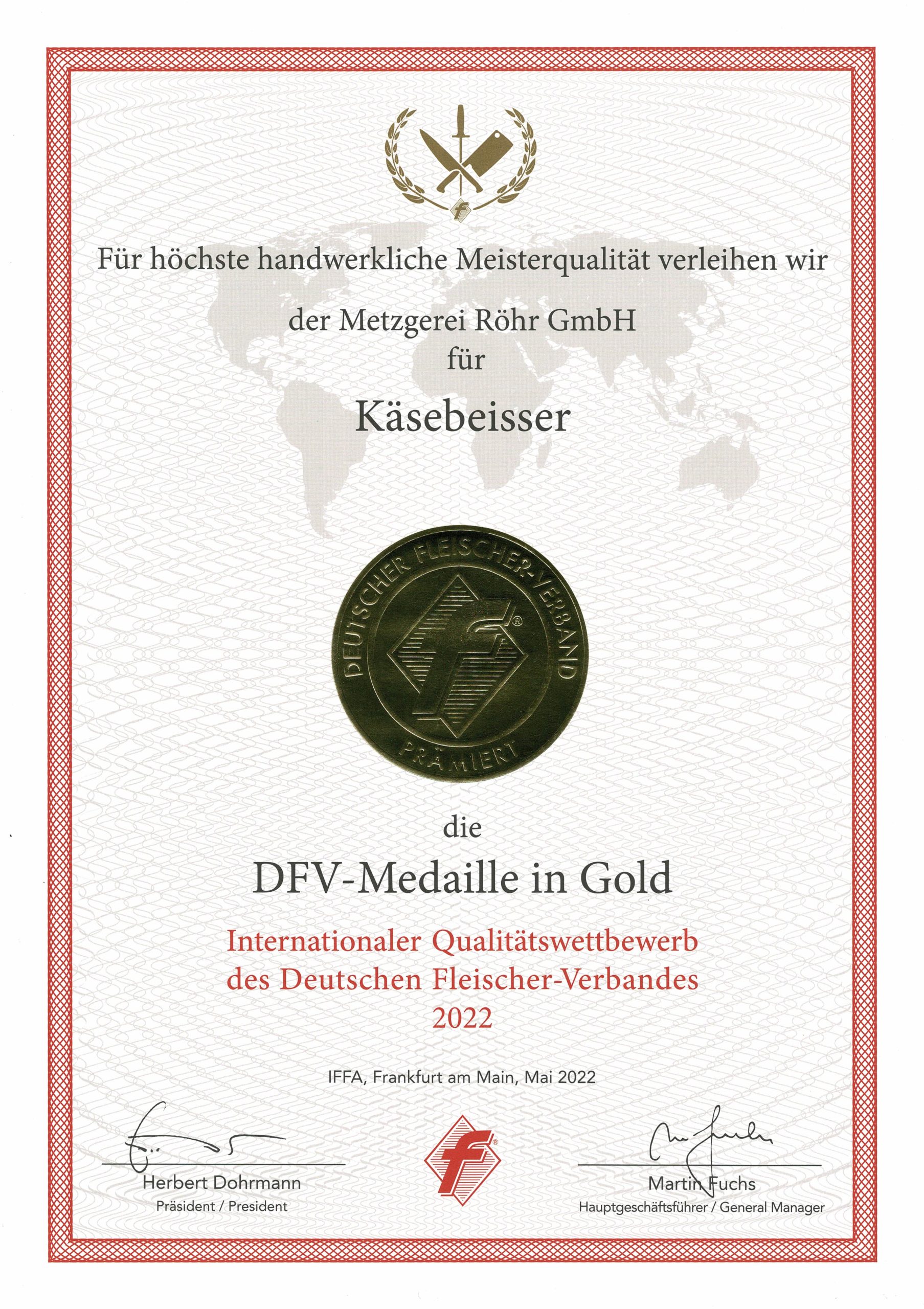 DFV-Medaille in Gold für Käsebeisser