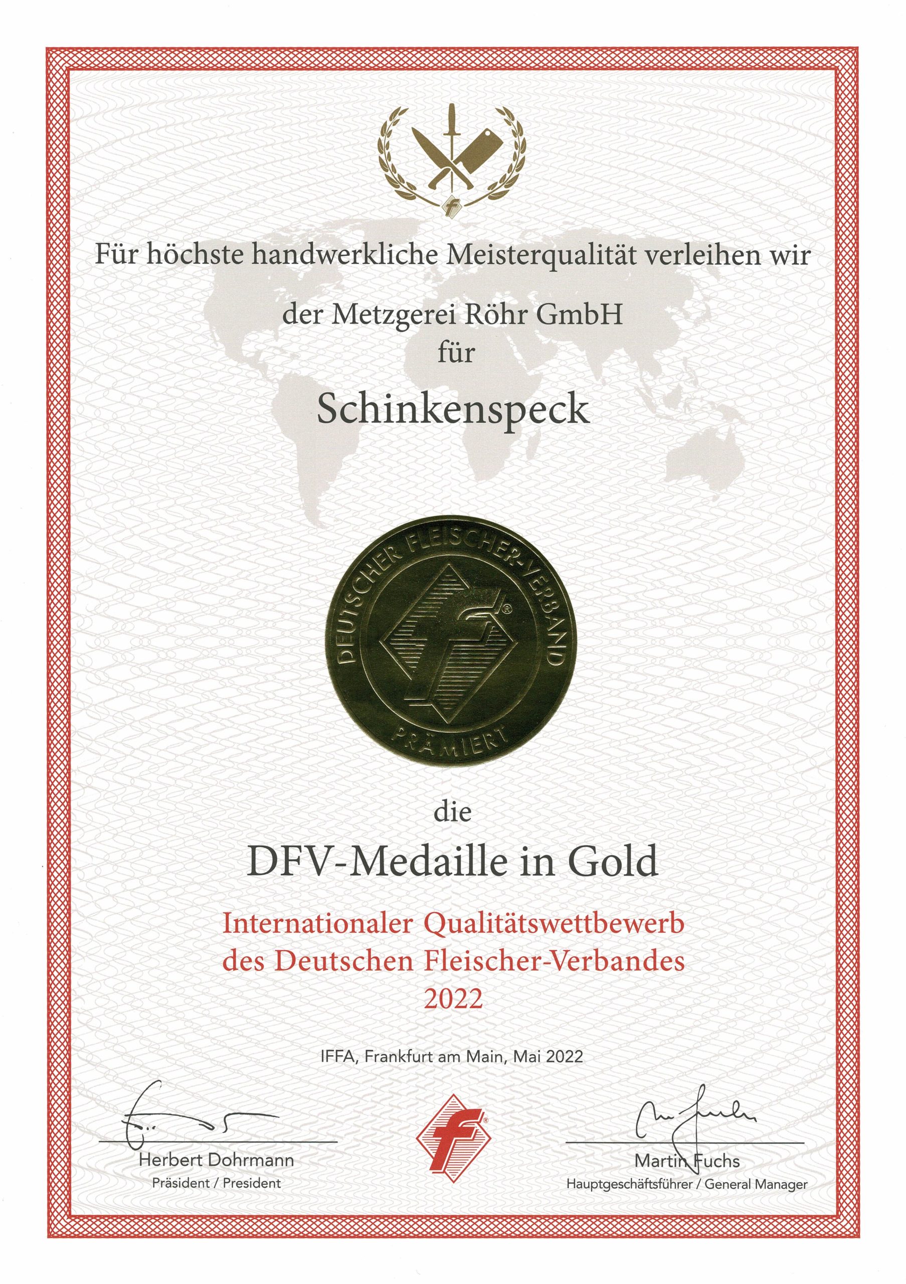 DFV-Medaille in Gold für Schinkenspeck